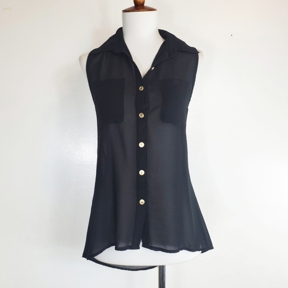 Bcbgeneration Button Down Black Tank Top Xsmall Preowned - Picture 2 of 8